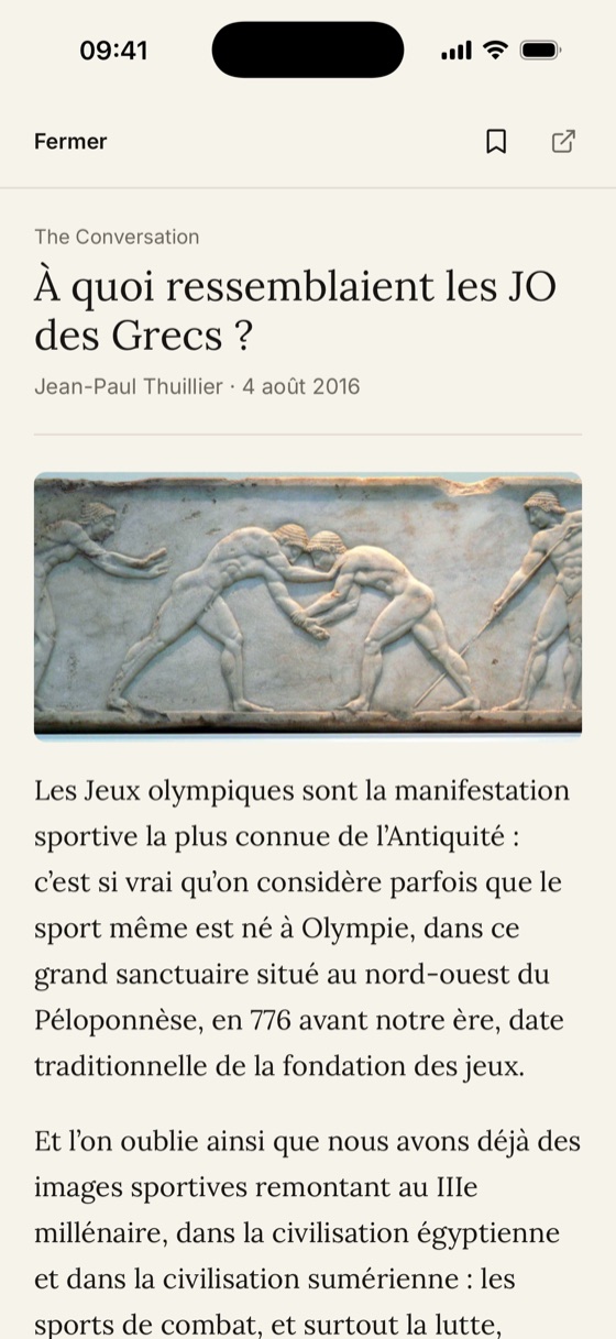 Un article en accès libre affiché dans le lecteur de Moly