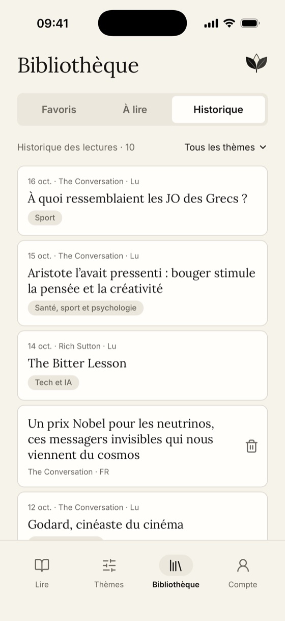 La bibliothèque de Moly avec les articles déjà lus