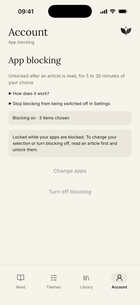 App blocking settings in Moly